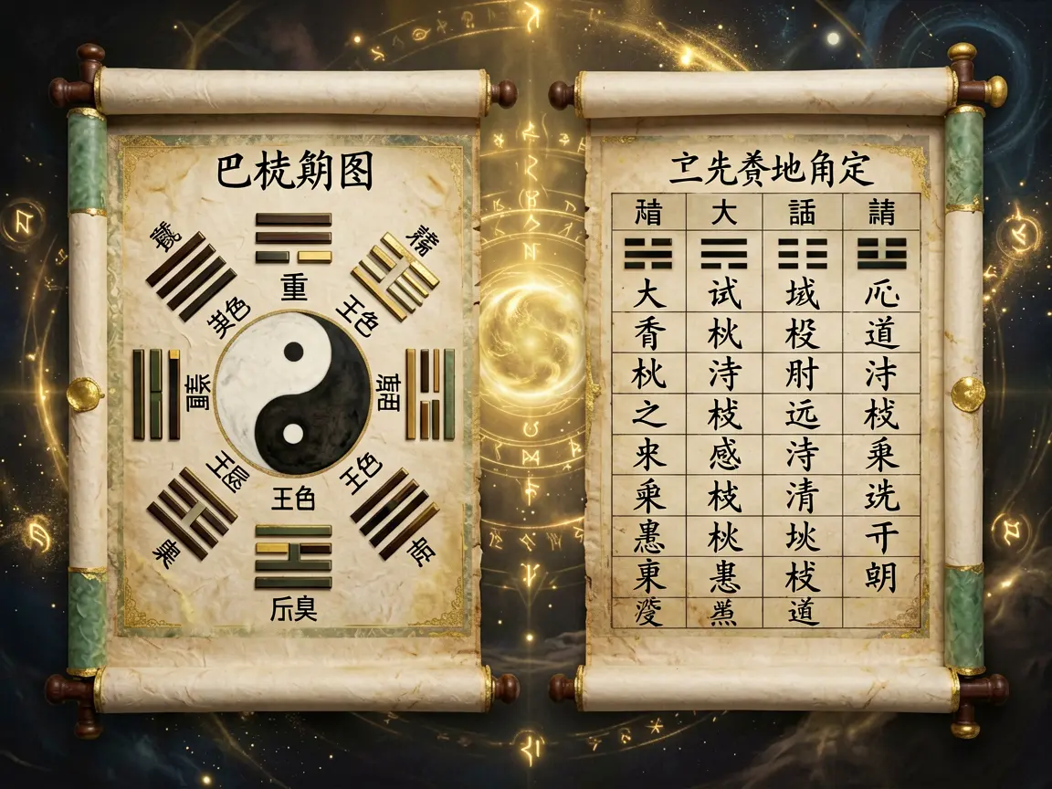 I Ching hexagram and BaZi four pillars chart side by side