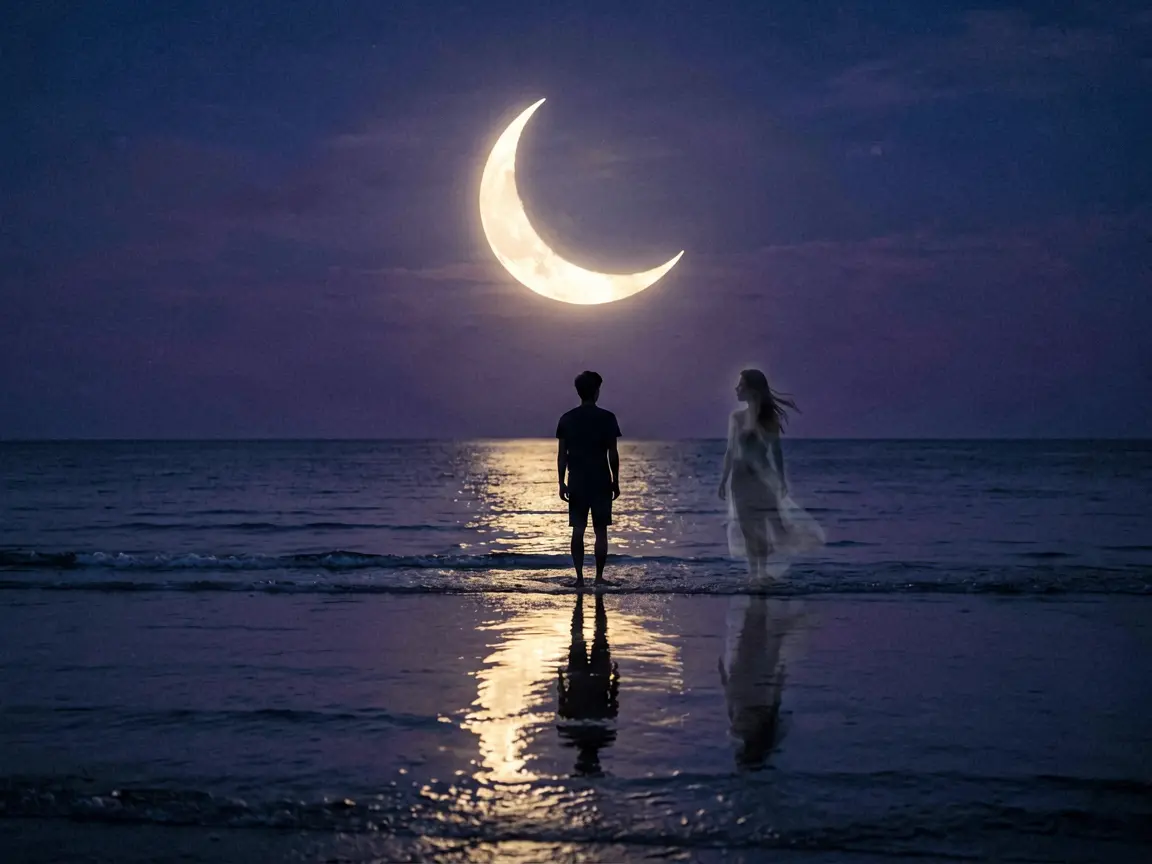 Moon and shadow reflection at midnight